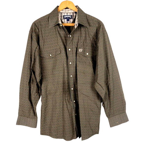 Vintage Panhandle Slim Medium Pearl Snap Shirt Brown Geometric Western Rodeo Men - Picture 2 of 7
